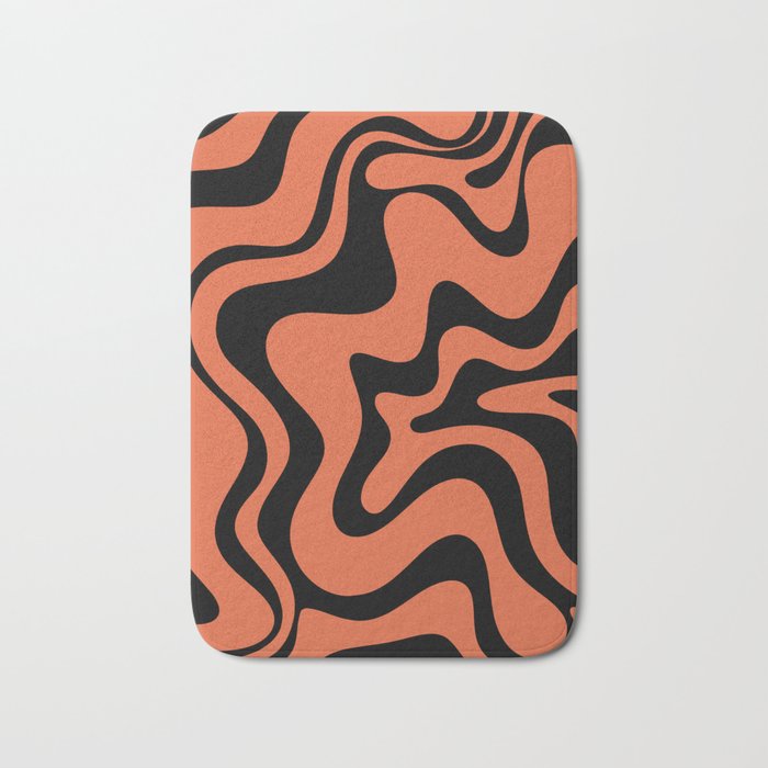 Retro Liquid Swirl Abstract Pattern in Black and Orange Bath Mat Gallery Image 1
