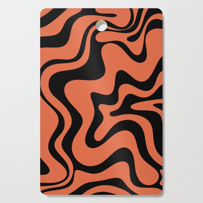 Retro Liquid Swirl Abstract Pattern in Black and Orange Cutting Board Gallery Image 1