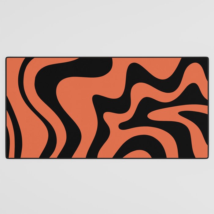 Retro Liquid Swirl Abstract Pattern in Black and Orange Desk Mat Gallery Image 3