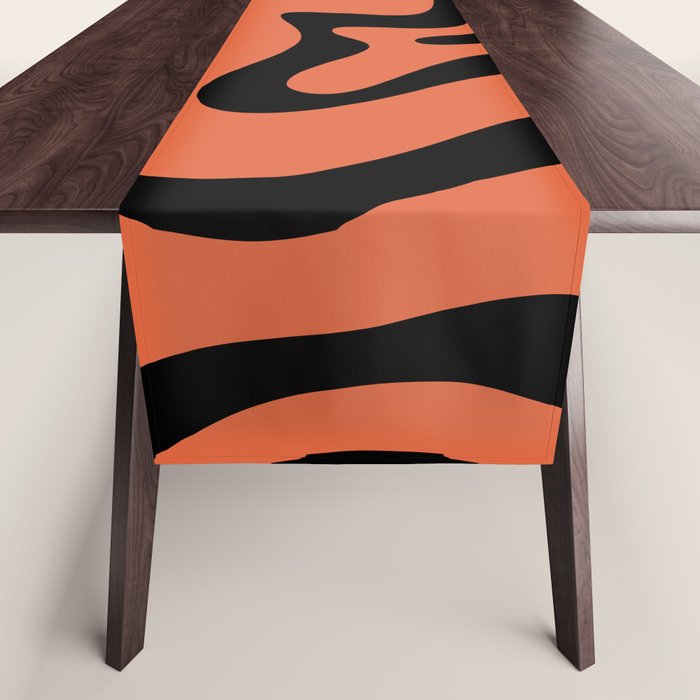 Retro Liquid Swirl Abstract Pattern in Black and Orange Table Runner Gallery Image 1