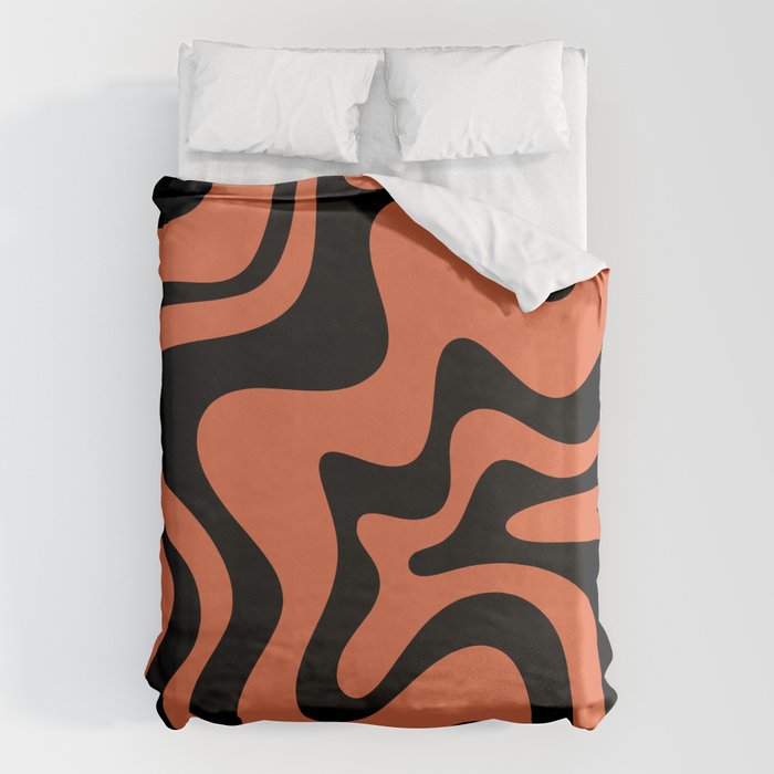 Retro Liquid Swirl Abstract Pattern in Black and Orange Duvet Cover Gallery Image 1