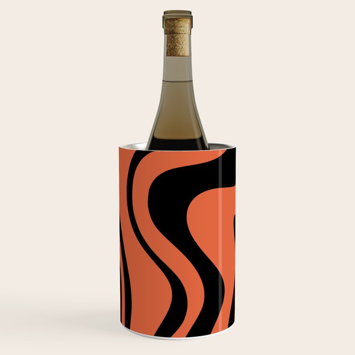 Retro Liquid Swirl Abstract Pattern in Black and Orange Wine Chiller Gallery Image 2