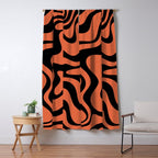 Retro Liquid Swirl Abstract Pattern in Black and Orange Window Curtain Gallery Image 5