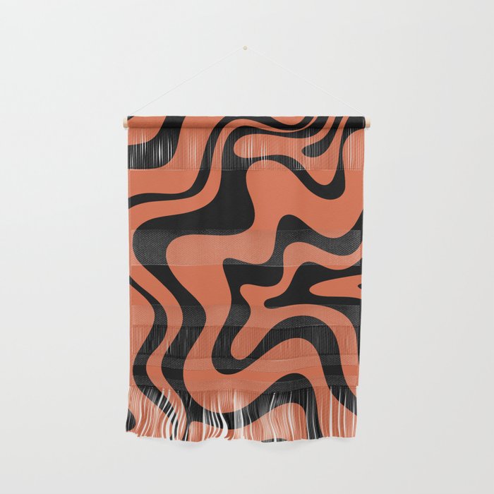 Retro Liquid Swirl Abstract Pattern in Black and Orange Wall Hanging Gallery Image 1
