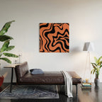 Retro Liquid Swirl Abstract Pattern in Black and Orange Wood Wall Art Gallery Image 2