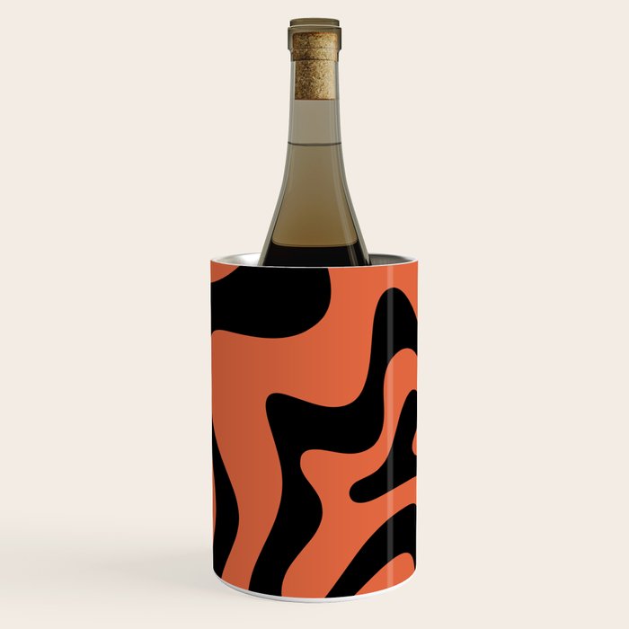 Retro Liquid Swirl Abstract Pattern in Black and Orange Wine Chiller Gallery Image 1