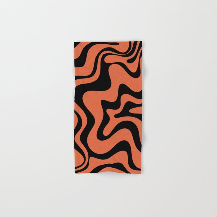 Retro Liquid Swirl Abstract Pattern in Black and Orange Bath Towel Gallery Image 1