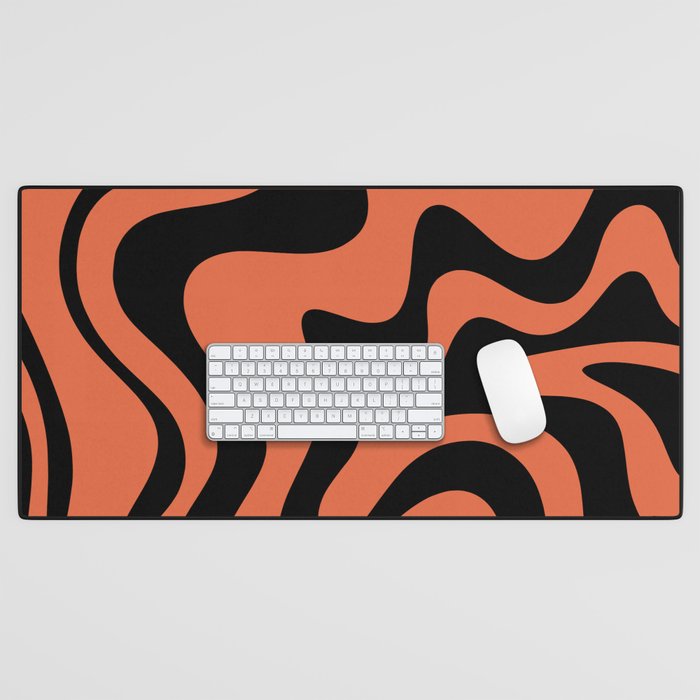 Retro Liquid Swirl Abstract Pattern in Black and Orange Desk Mat Gallery Image 1