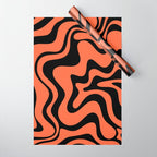 Retro Liquid Swirl Abstract Pattern in Black and Orange Wrapping Paper Gallery Image 1