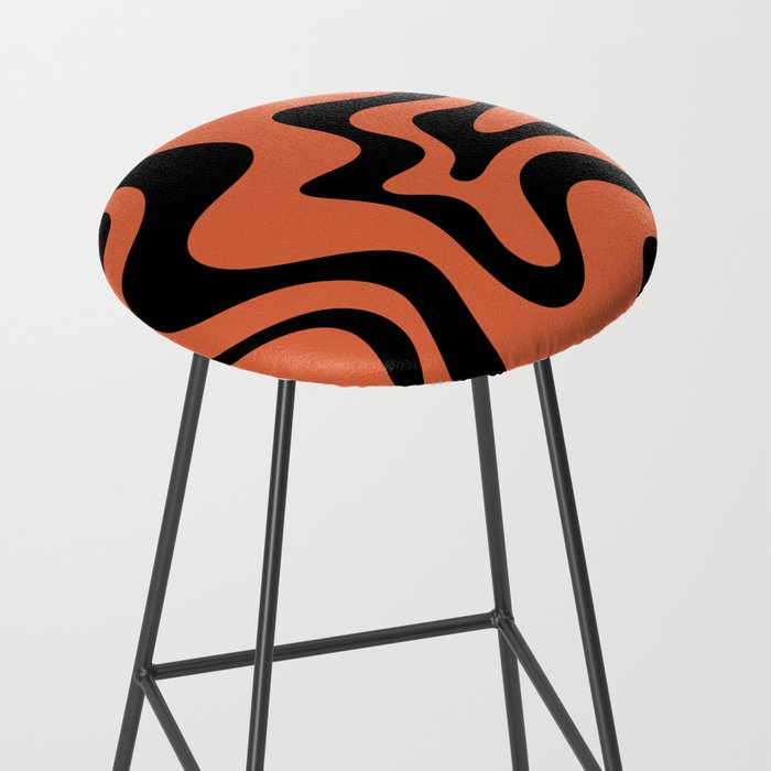 Retro Liquid Swirl Abstract Pattern in Black and Orange Stool Gallery Image 2