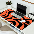 Retro Liquid Swirl Abstract Pattern in Black and Orange Desk Mat Gallery Image 2