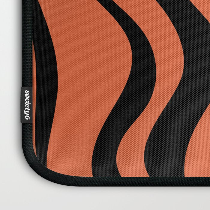 Retro Liquid Swirl Abstract Pattern in Black and Orange Laptop Sleeve Gallery Image 3