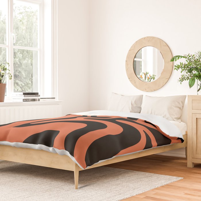 Retro Liquid Swirl Abstract Pattern in Black and Orange Duvet Cover Gallery Image 2