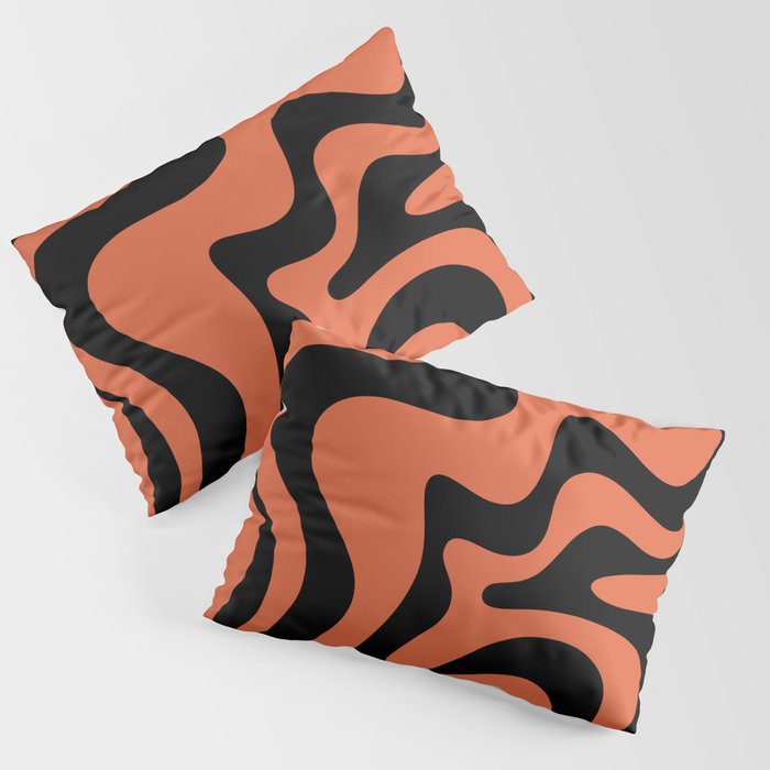 Retro Liquid Swirl Abstract Pattern in Black and Orange Pillow Sham Gallery Image 3