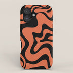 Retro Liquid Swirl Abstract Pattern in Black and Orange iPhone Case Gallery Image 1