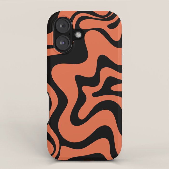 Retro Liquid Swirl Abstract Pattern in Black and Orange iPhone Case Gallery Image 1