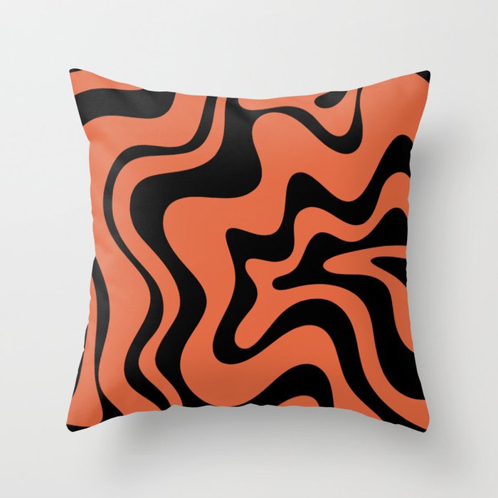 Retro Liquid Swirl Abstract Pattern in Black and Orange Throw Pillow Gallery Image 6