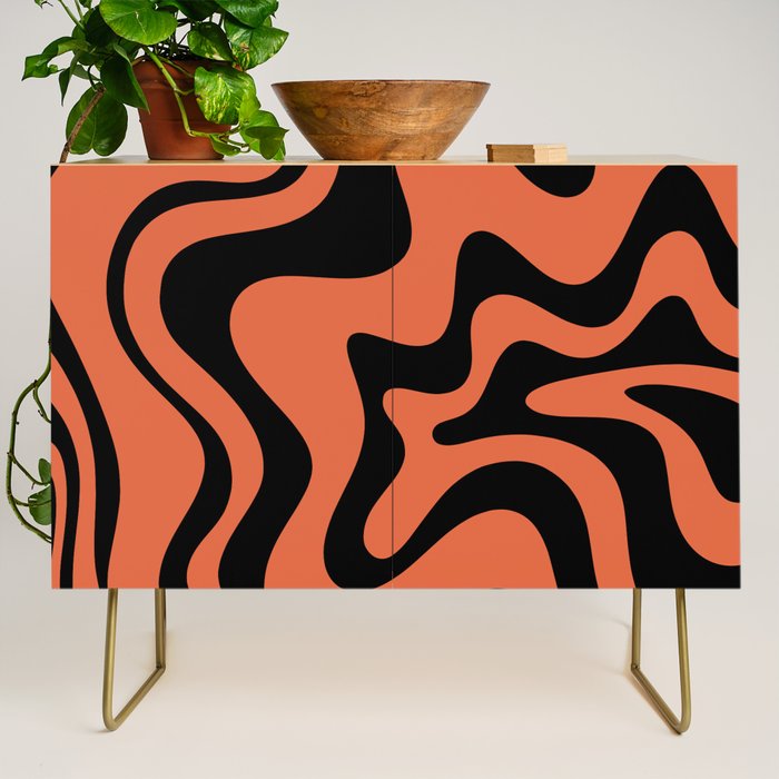 Retro Liquid Swirl Abstract Pattern in Black and Orange Credenza Gallery Image 1