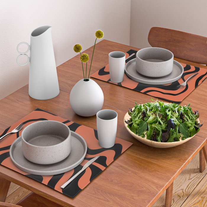 Retro Liquid Swirl Abstract Pattern in Black and Orange Placemat Gallery Image 2