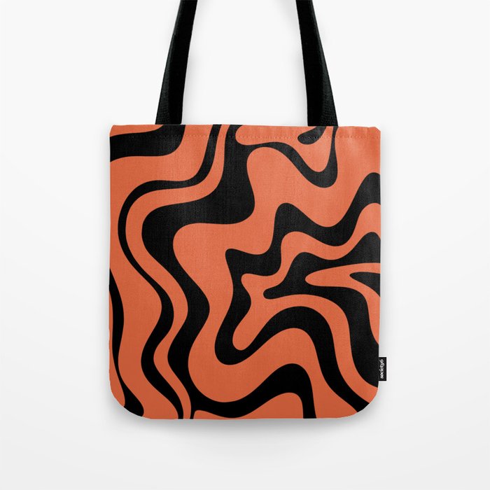 Retro Liquid Swirl Abstract Pattern in Black and Orange Tote Bag Gallery Image 1