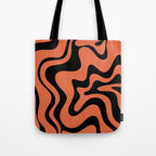 Retro Liquid Swirl Abstract Pattern in Black and Orange Tote Bag Gallery Image 1