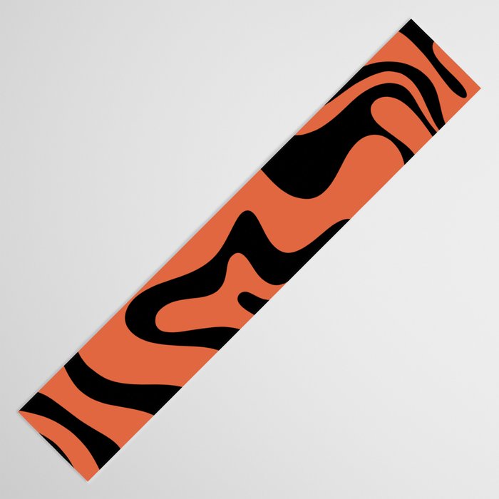 Retro Liquid Swirl Abstract Pattern in Black and Orange Table Runner Gallery Image 3