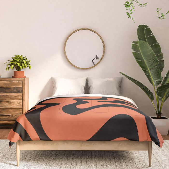 Retro Liquid Swirl Abstract Pattern in Black and Orange Comforter Gallery Image 3