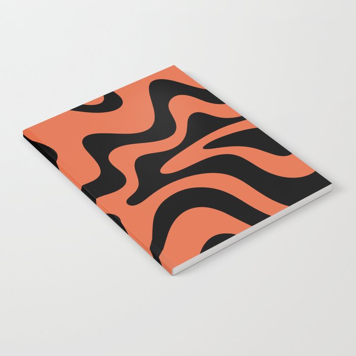Retro Liquid Swirl Abstract Pattern in Black and Orange Notebook Gallery Image 1