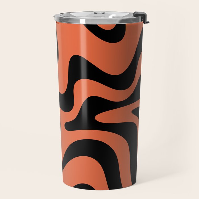 Retro Liquid Swirl Abstract Pattern in Black and Orange Travel Mug Gallery Image 2