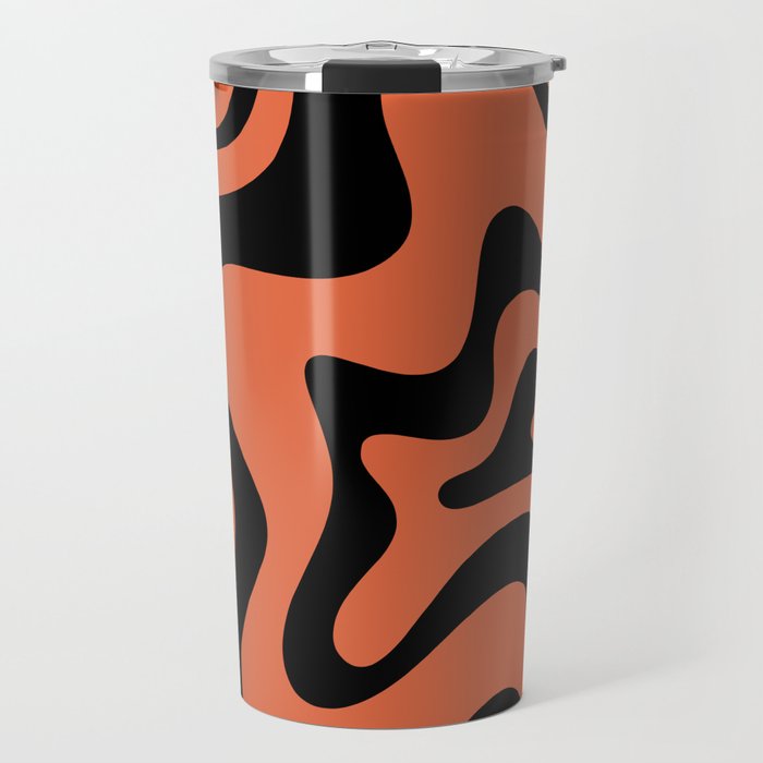 Retro Liquid Swirl Abstract Pattern in Black and Orange Travel Mug Gallery Image 1