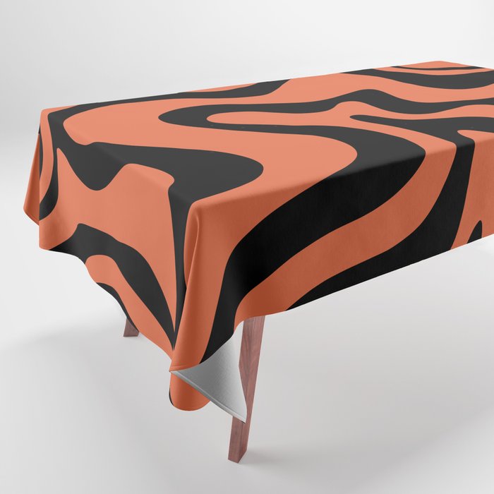 Retro Liquid Swirl Abstract Pattern in Black and Orange Tablecloth Gallery Image 1
