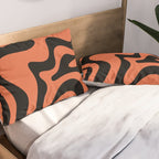 Retro Liquid Swirl Abstract Pattern in Black and Orange Pillow Sham Gallery Image 2