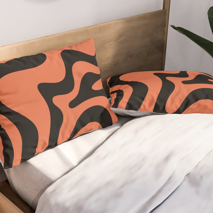 Retro Liquid Swirl Abstract Pattern in Black and Orange Pillow Sham Gallery Image 2