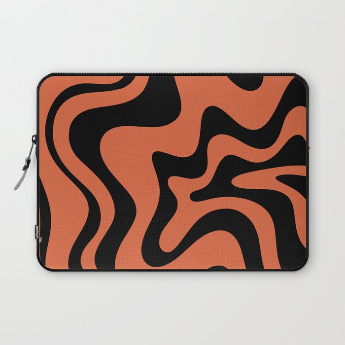 Retro Liquid Swirl Abstract Pattern in Black and Orange Laptop Sleeve Gallery Image 1