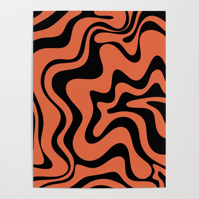 Retro Liquid Swirl Abstract Pattern in Black and Orange Poster Gallery Image 4