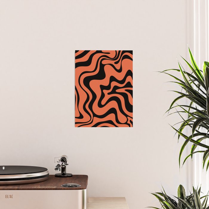 Retro Liquid Swirl Abstract Pattern in Black and Orange Poster Gallery Image 2