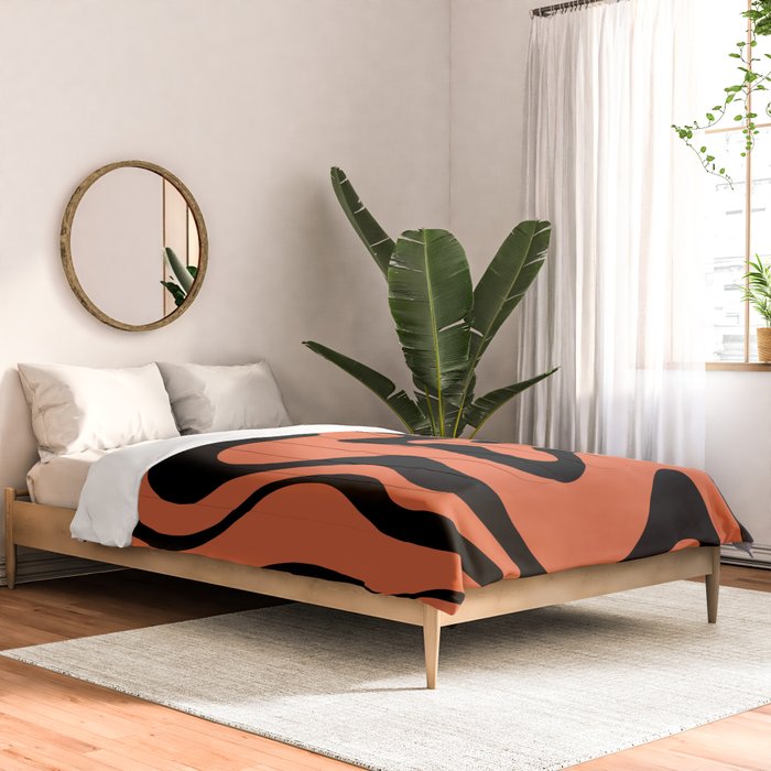Retro Liquid Swirl Abstract Pattern in Black and Orange Comforter Gallery Image 2