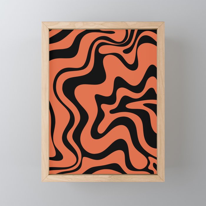 Retro Liquid Swirl Abstract Pattern in Black and Orange Mini Art Print Gallery Image 1