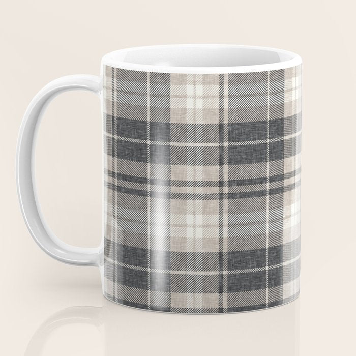 fall plaid - tan and charcoal Coffee Mug Gallery Image 3