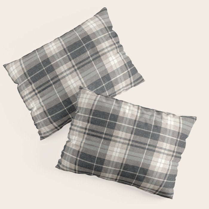 fall plaid - tan and charcoal Pillow Sham Gallery Image 1