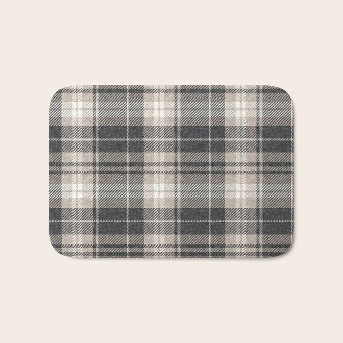 fall plaid - tan and charcoal Bath Mat Gallery Image 1