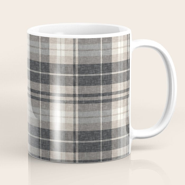 fall plaid - tan and charcoal Coffee Mug Gallery Image 1