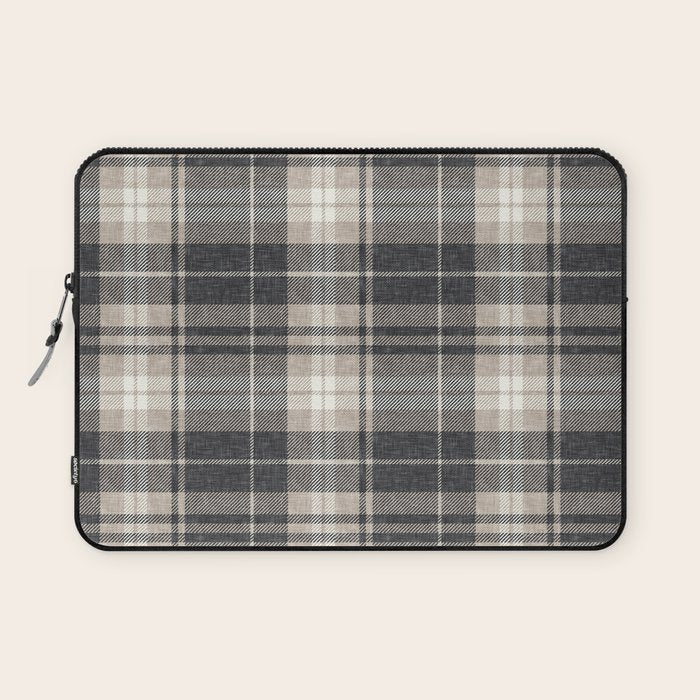 fall plaid - tan and charcoal Laptop Sleeve Gallery Image 1