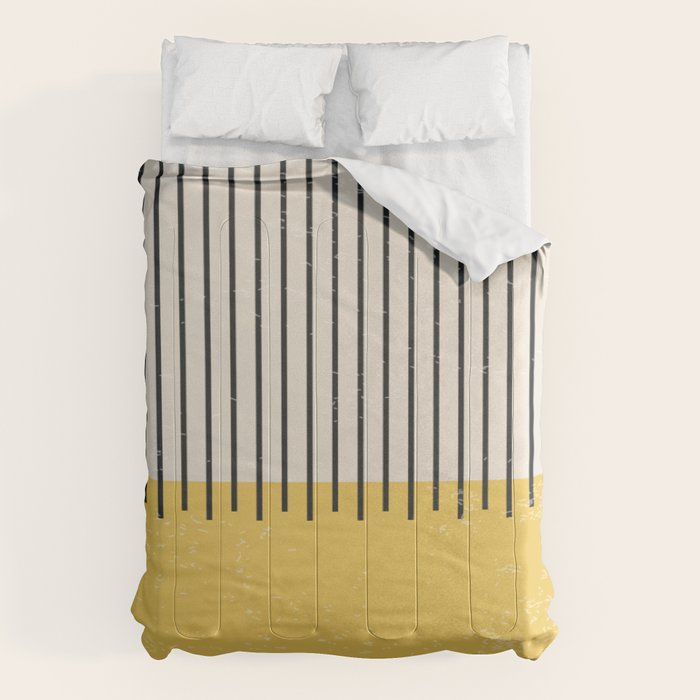 Yellow Lemon Square Stripes Mid Century Modern Minimalist Rothko Inspired Colourfield Stripes Comforter Gallery Image 1