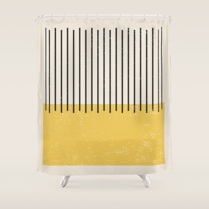 Yellow Lemon Square Stripes Mid Century Modern Minimalist Rothko Inspired Colourfield Stripes Shower Curtain Gallery Image 1