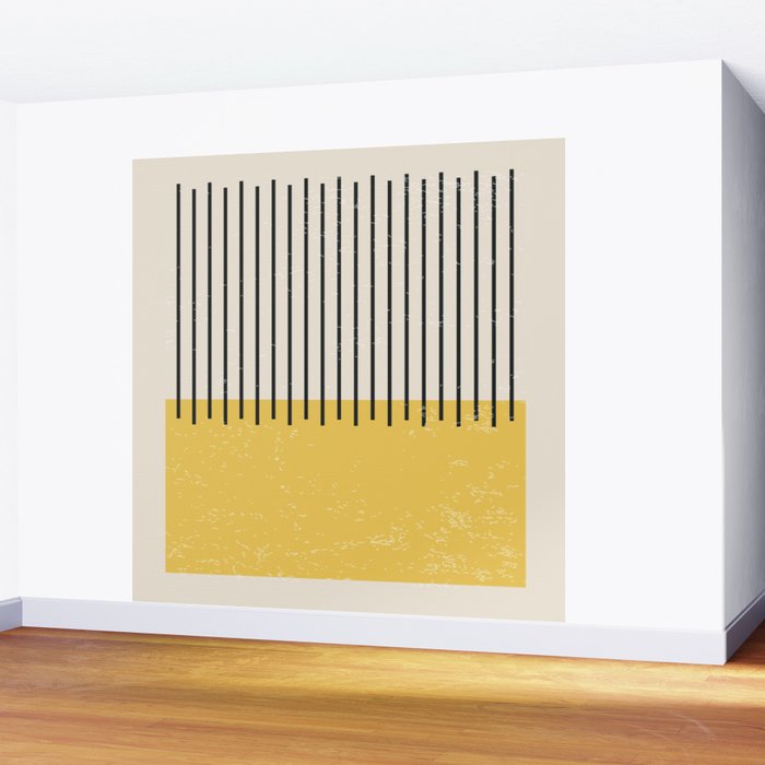 Yellow Lemon Square Stripes Mid Century Modern Minimalist Rothko Inspired Colourfield Stripes Wall Mural Gallery Image 2