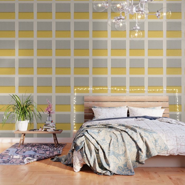 Yellow Lemon Square Stripes Mid Century Modern Minimalist Rothko Inspired Colourfield Stripes Wallpaper Gallery Image 3