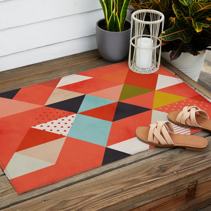 coral geometry Outdoor Rug Gallery Image 2