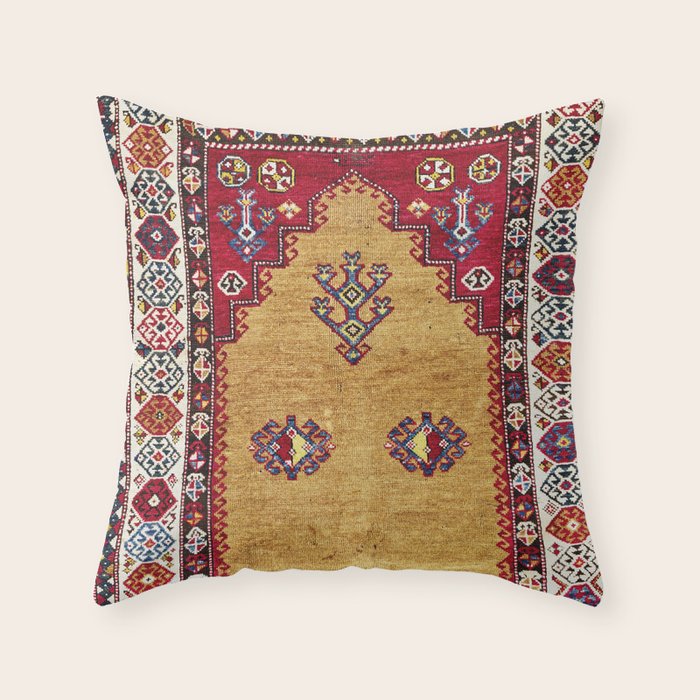 Kurdish East Anatolian Prayer Rug Print Throw Pillow Gallery Image 1
