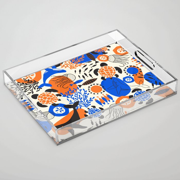 Ocean Love Whale Underwater Abstract Pattern #oceanlove #oceanpattern #oceanlife #savetheocean Acrylic Tray Gallery Image 1